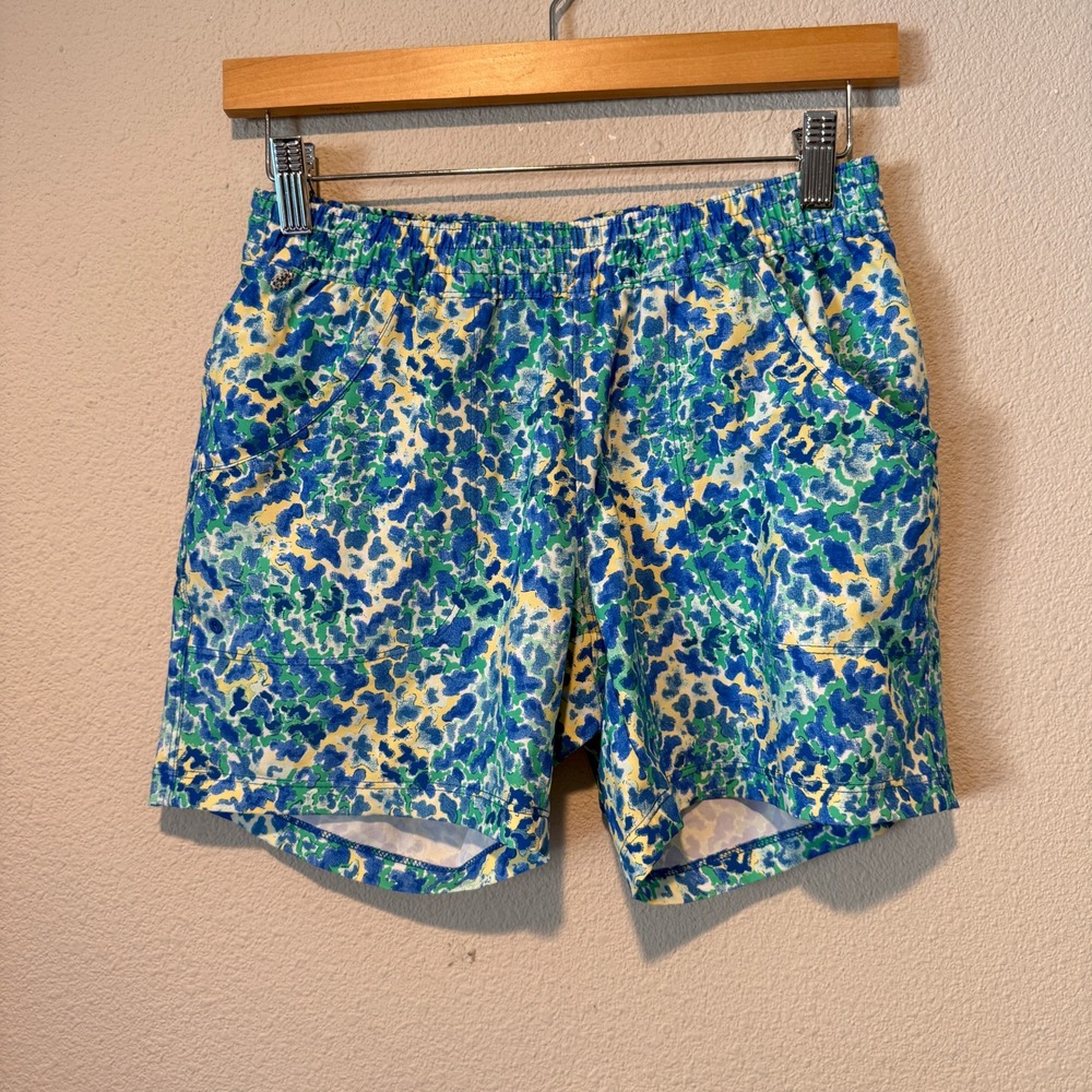 Columbia PFG Women XS Blue Green Yellow Abstract Print Outdoor Fishing Shorts